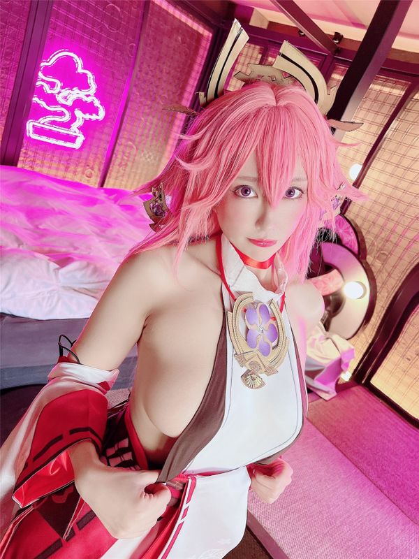 1月の新コスプレその2🌸原神💖横乳も腋も！？すっごい見せつけてくるえちち八重神子🌸🦊-幻想世界